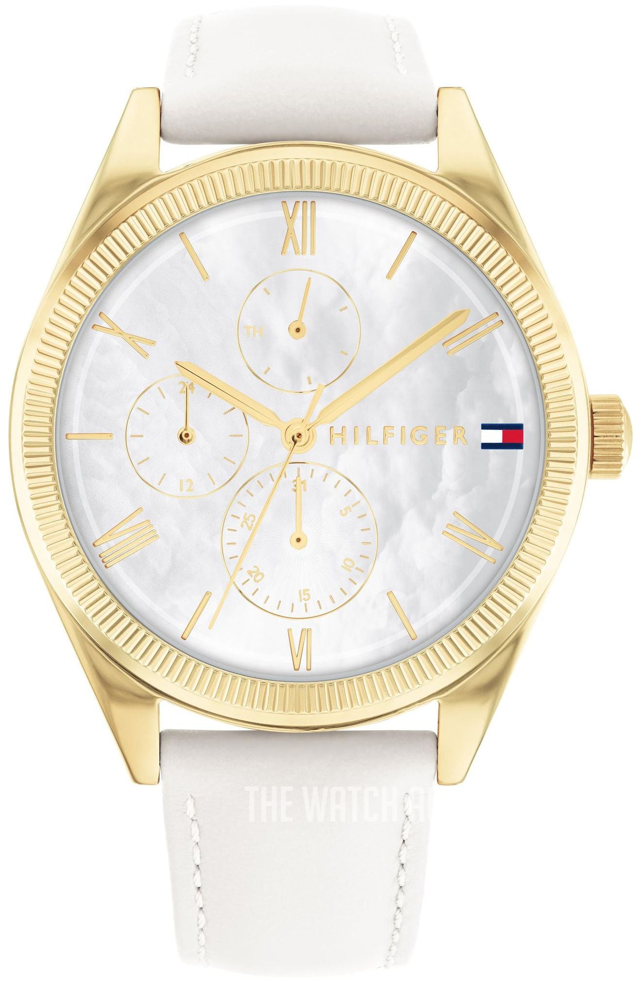Tommy Hilfiger 1782594 watch for women with a white dial and leather strap.