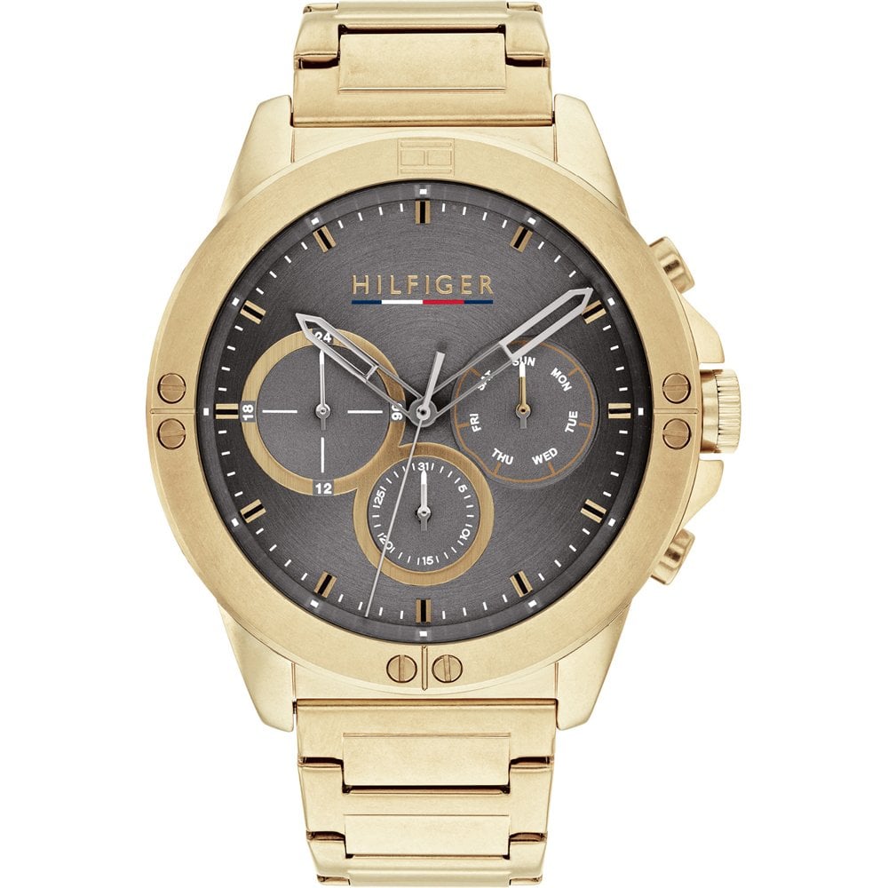 Tommy Hilfiger 1791891 watch for man with a black dial and steel strap.