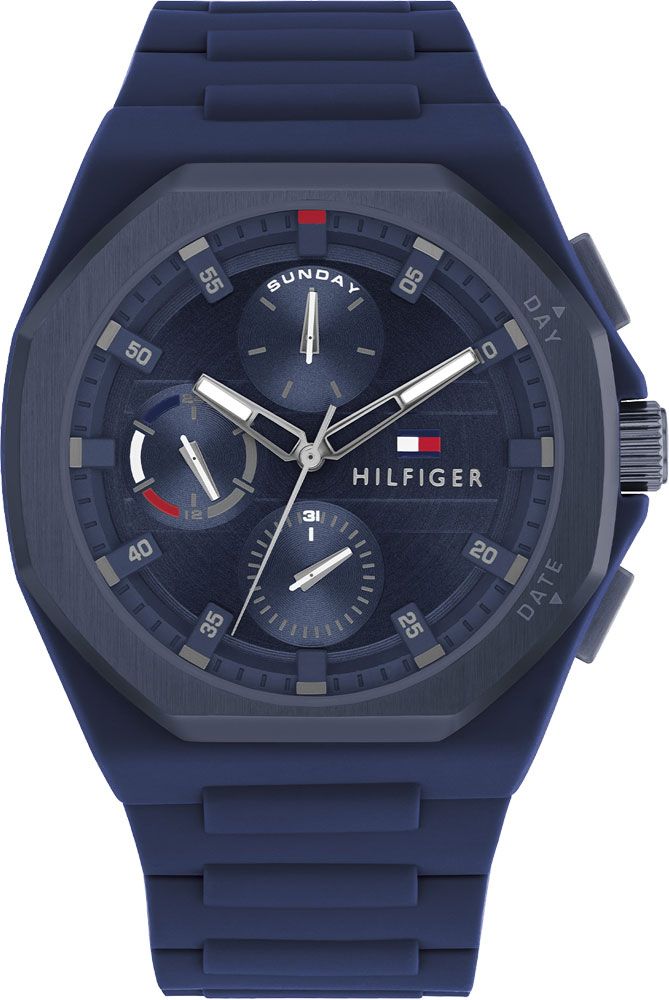 Tommy Hilfiger 1792122 watch for man with a blue dial and silicone strap.
