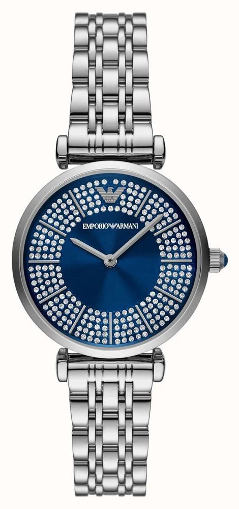 Armani AR11627 watch for women with a blue dial and stainless steel strap.