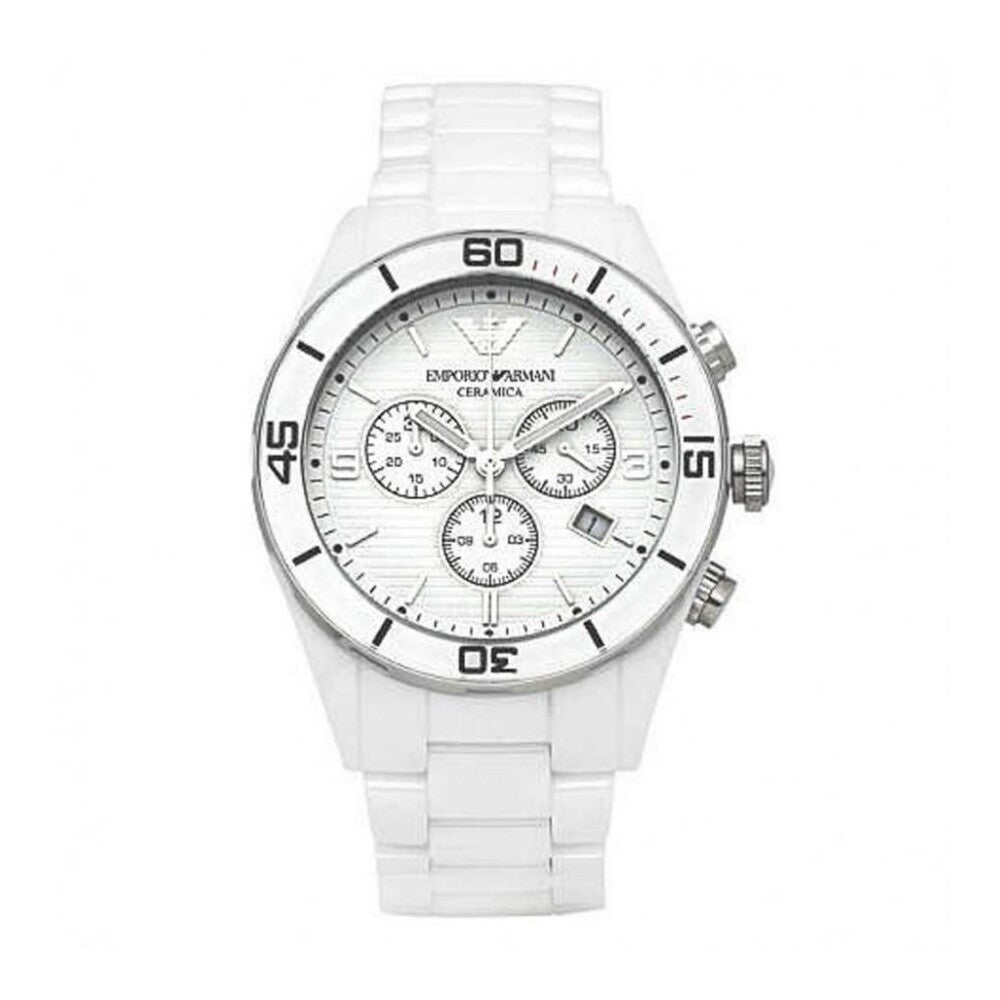 Armani AR1424 watch for man with a white dial and ceramics strap.