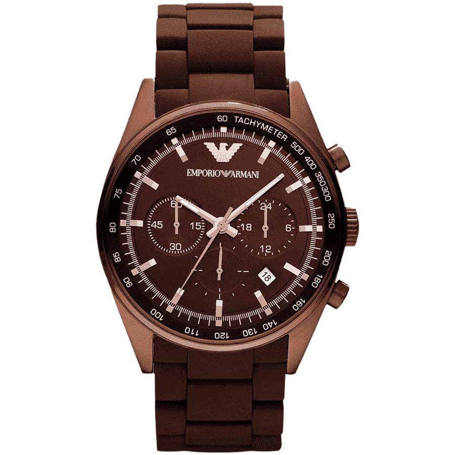Armani AR5982 watch for man with a brown dial and stainless steel strap.