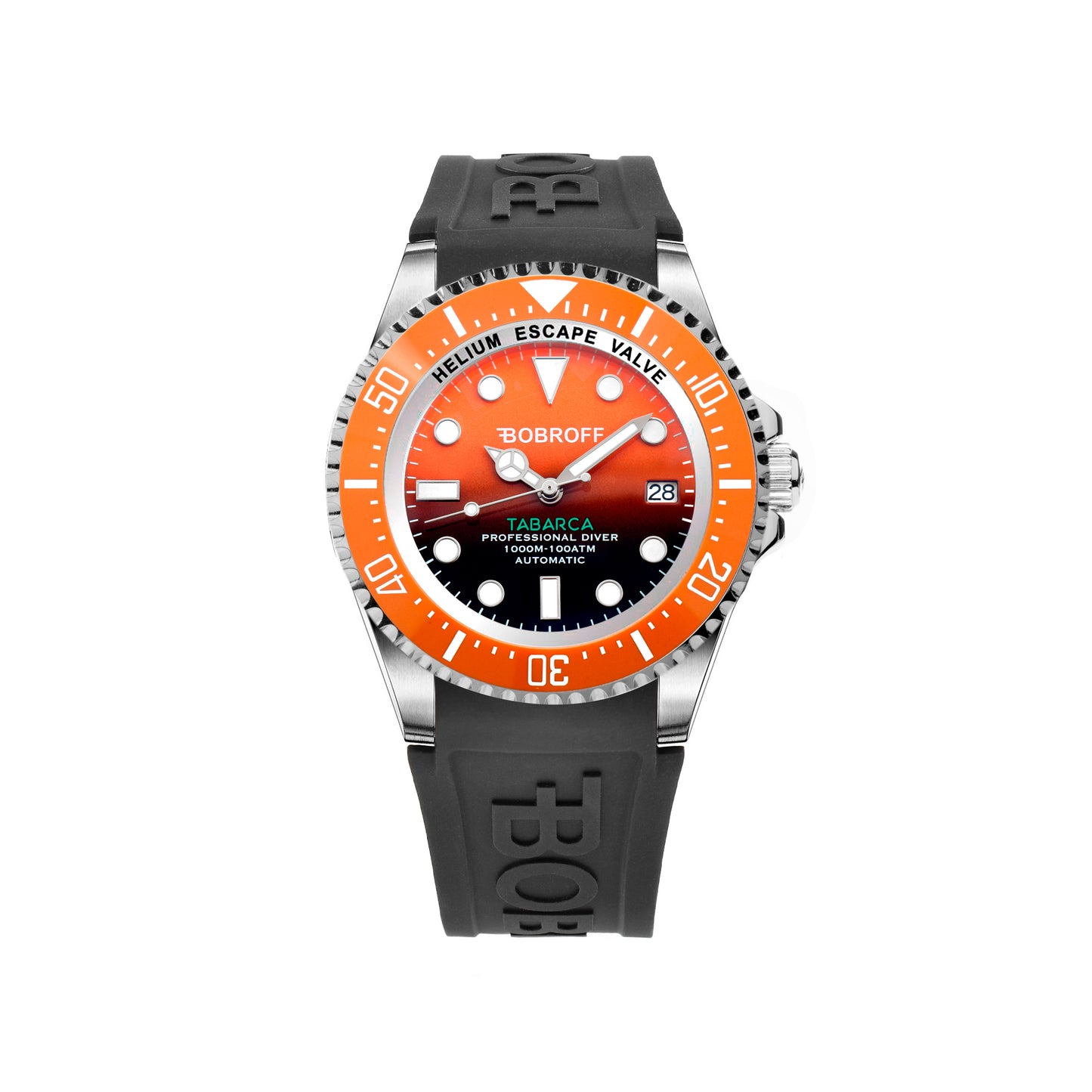 Bobroff BF0004bn-BFSTN watch for man with a orange dial and rubber strap.