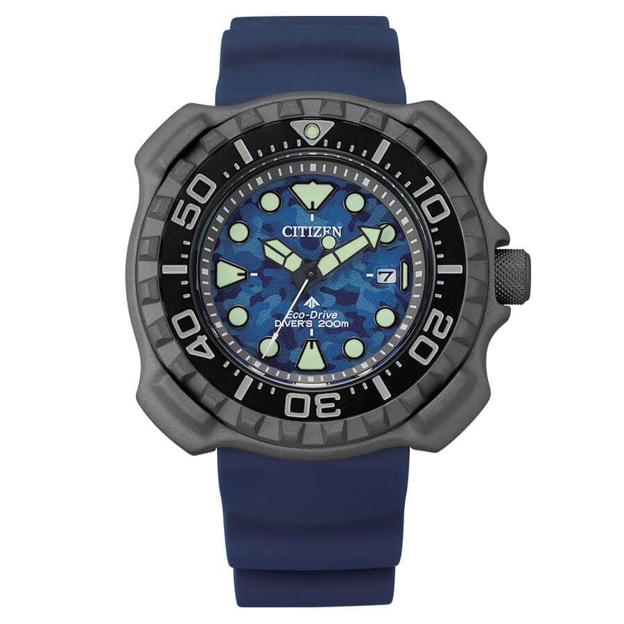 Citizen BN0227-09L watch for man with a blue dial and rubber strap.