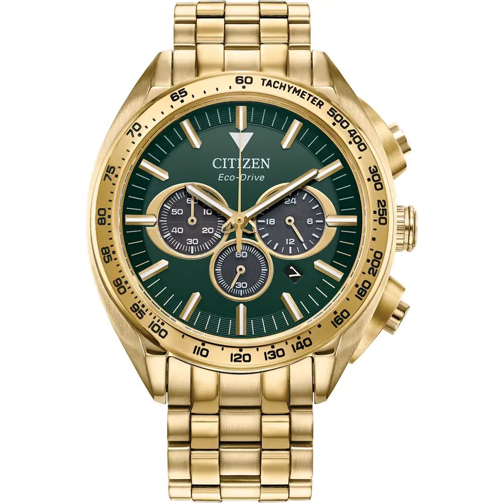 Citizen CA4542-59X watch for man with a green dial and stainless steel strap.