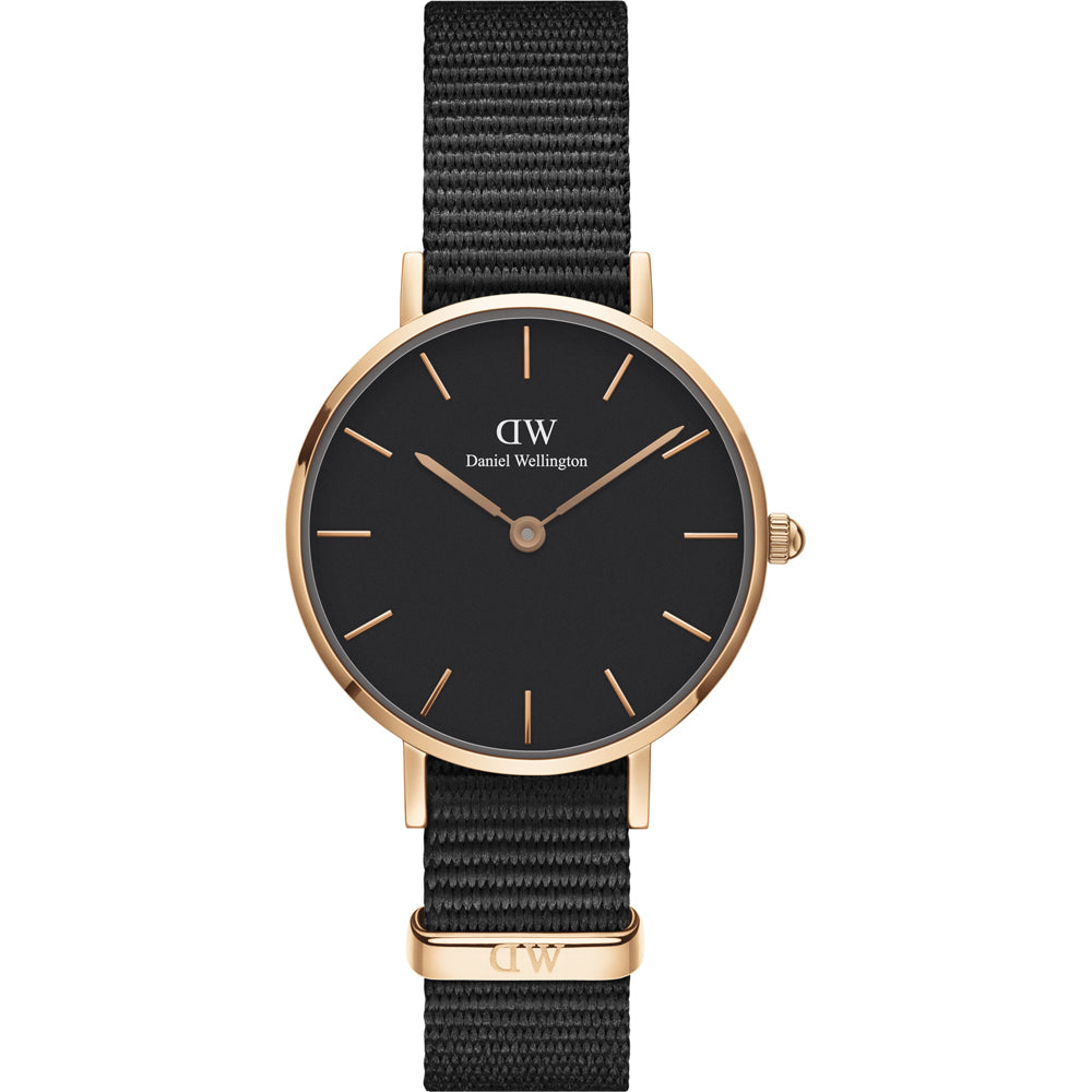 Daniel Wellington DW00100247 watch for women with a black dial and nylon strap.