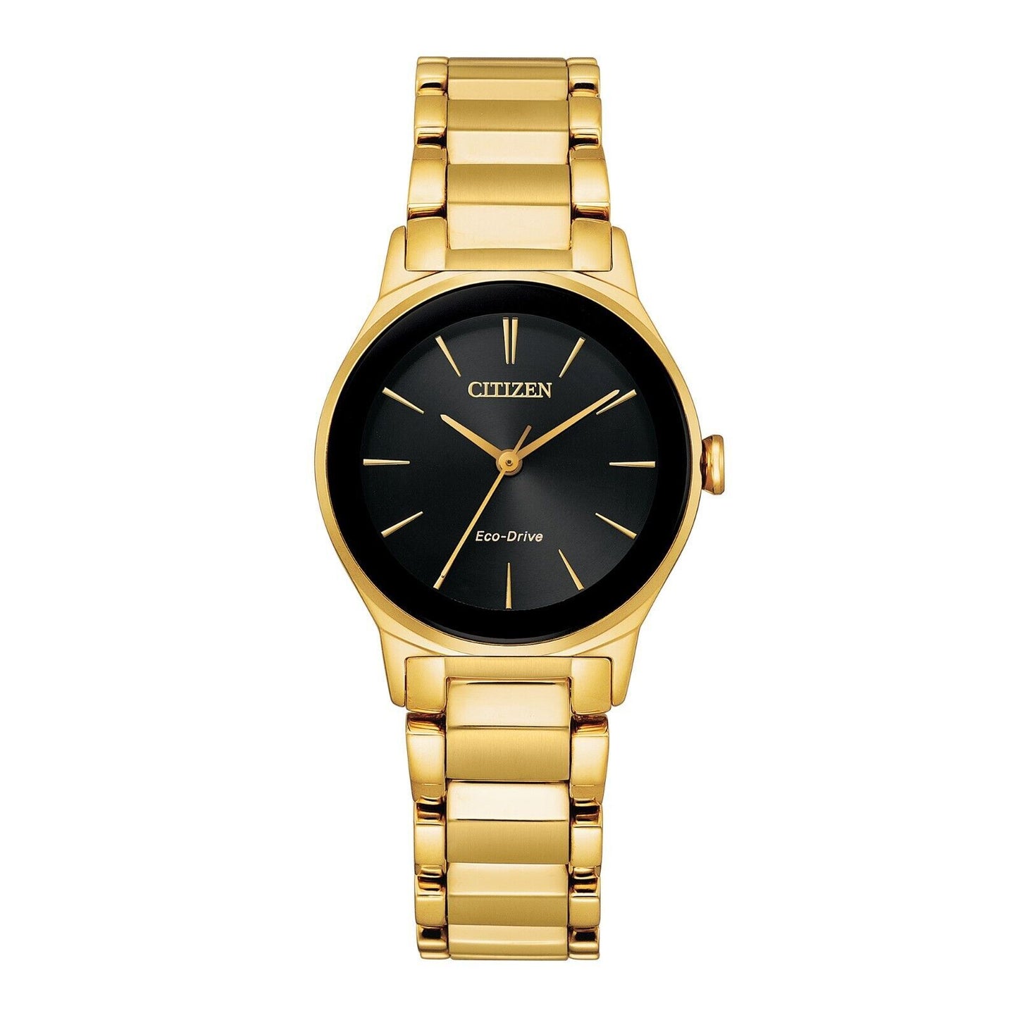 Citizen EM0737-58E watch for women with a black dial and stainless steel strap.