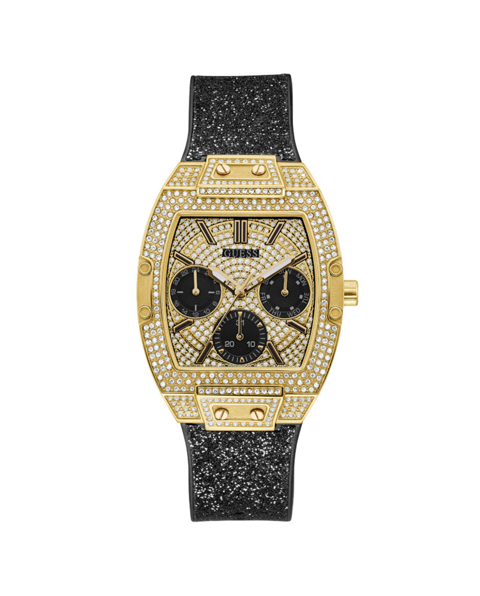 Guess GW0105L2 watch for woman with a golden dial and leather strap.