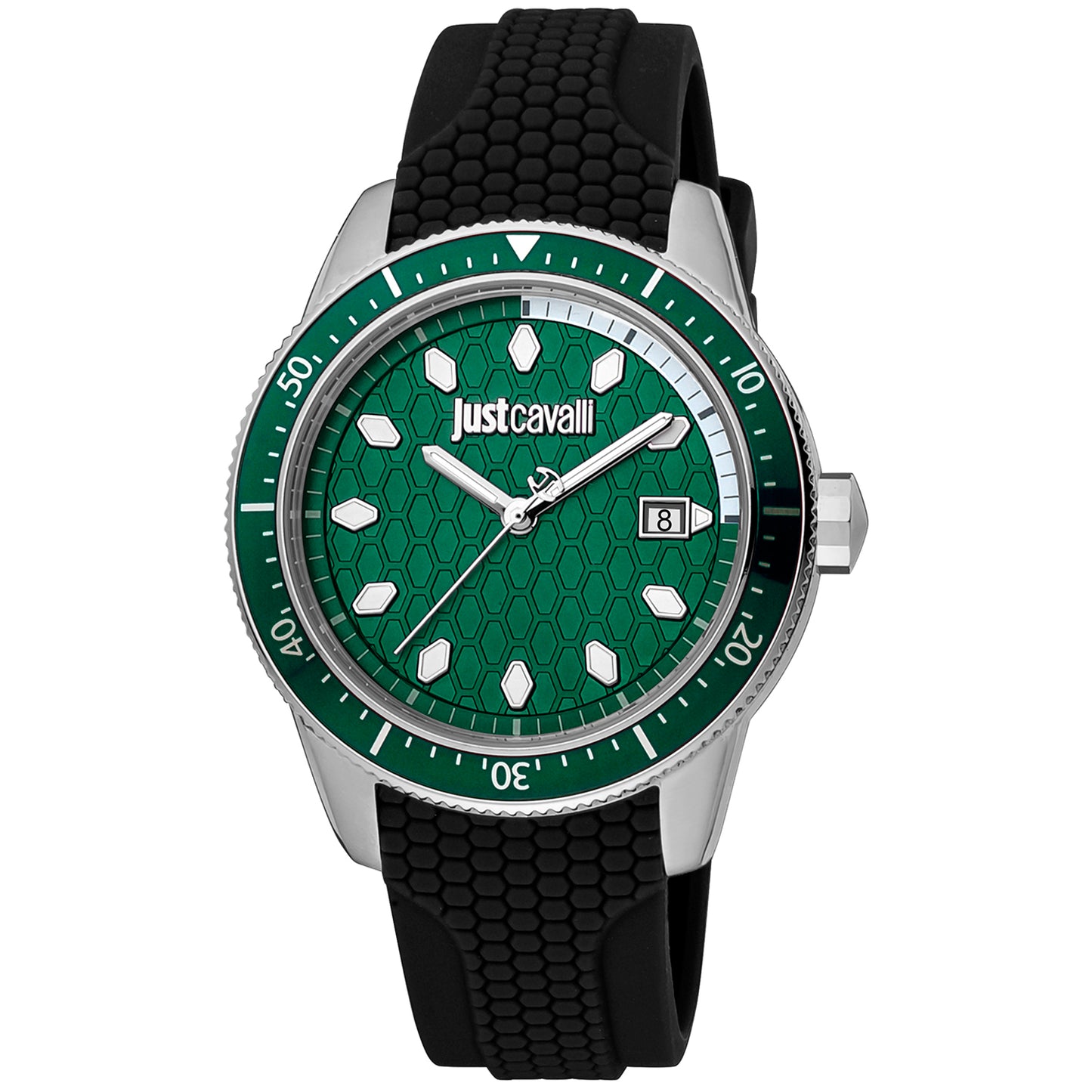 Just Cavalli JC1G179P0015 watch for man with a green dial and silicone strap.
