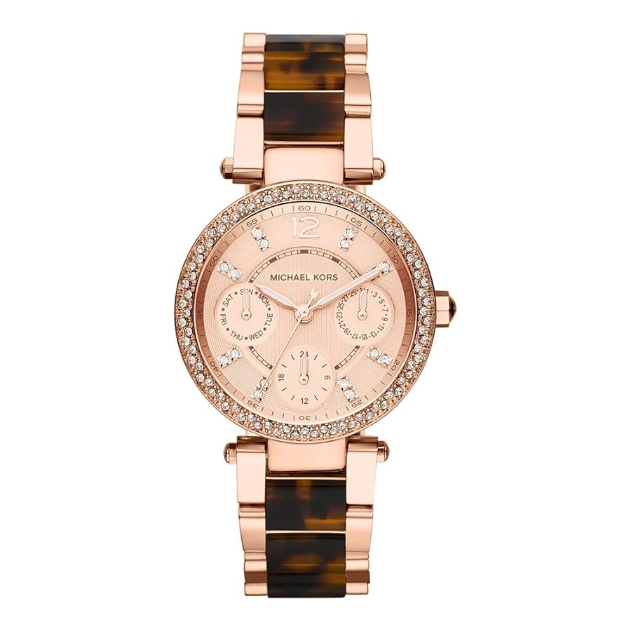 Michael Kors MK5841 watch for woman with a pink dial and stainless steel strap.