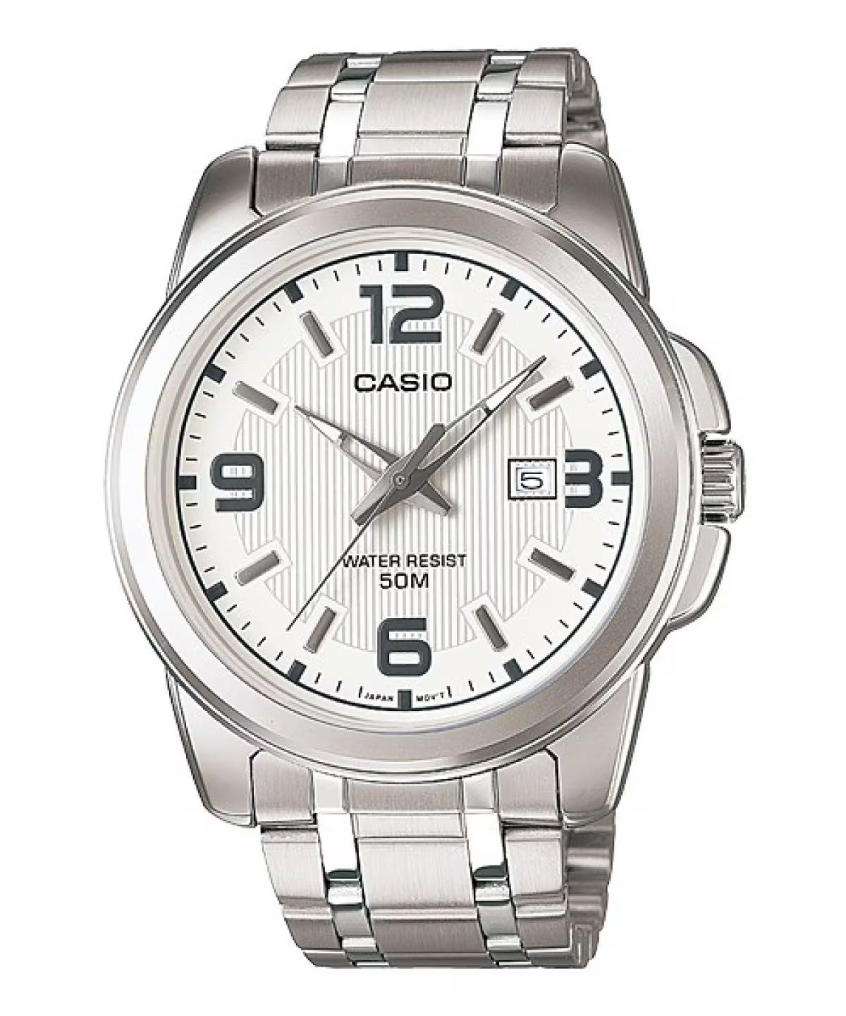 Casio MTP-1314D-7A watch for man with a grey dial and stainless steel strap.