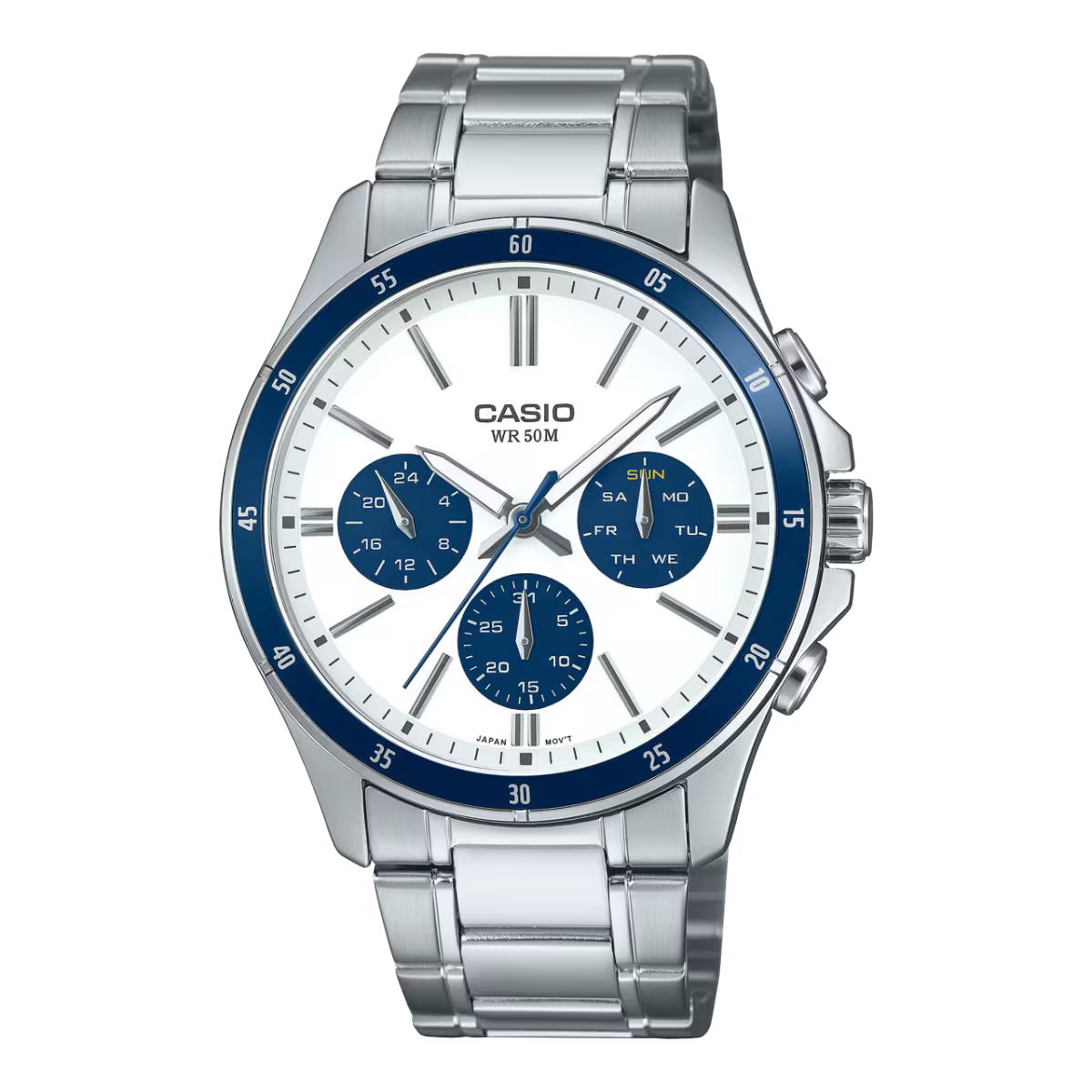 Casio MTP-1374D-7A2VDF watch for man with a white dial and stainless steel strap.