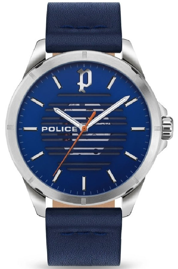 Police PEWJA2204501 watch for man with a blue dial and leather strap.