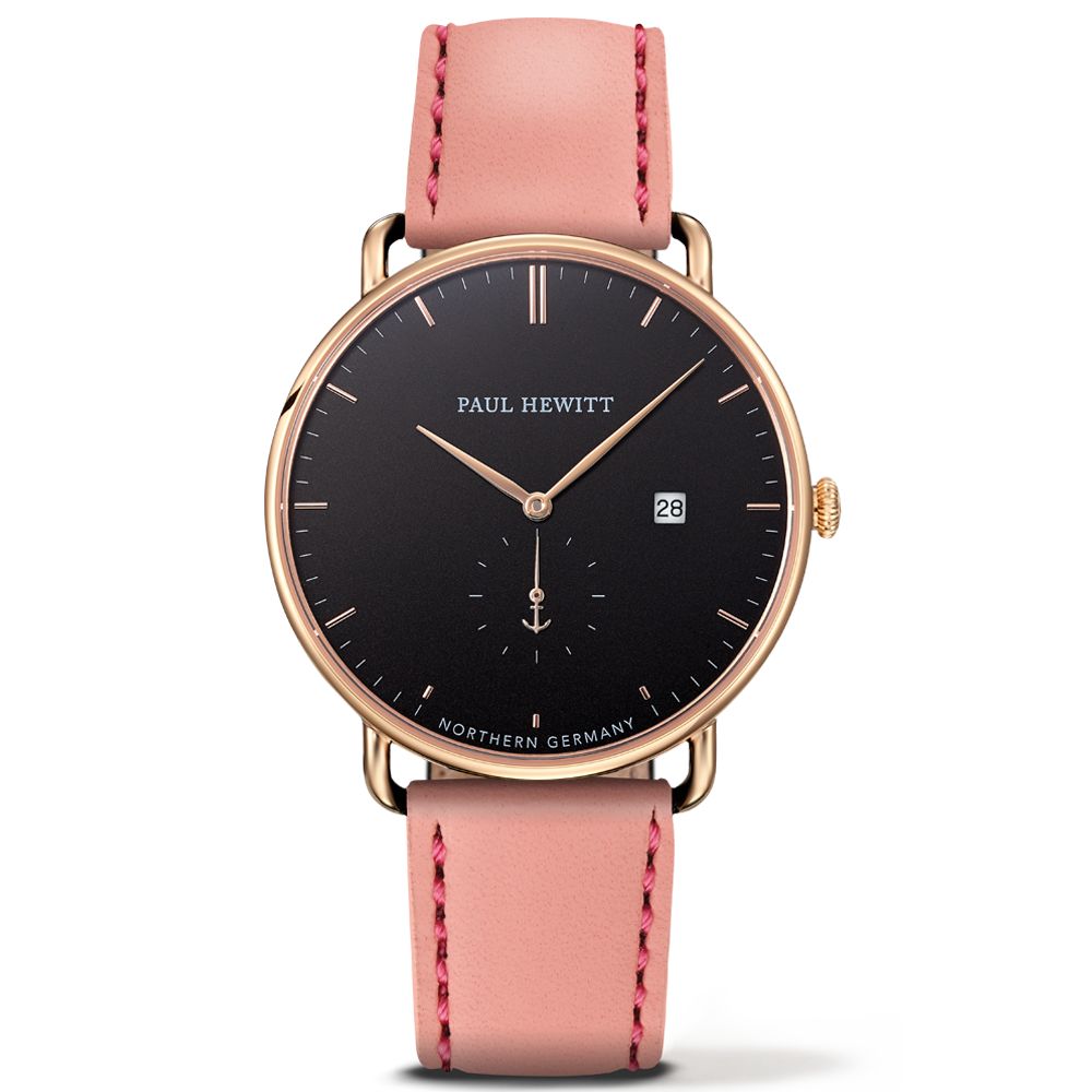 Paul Hewitt PH-TGA-G-B-24M watch for man with a black dial and leather strap.