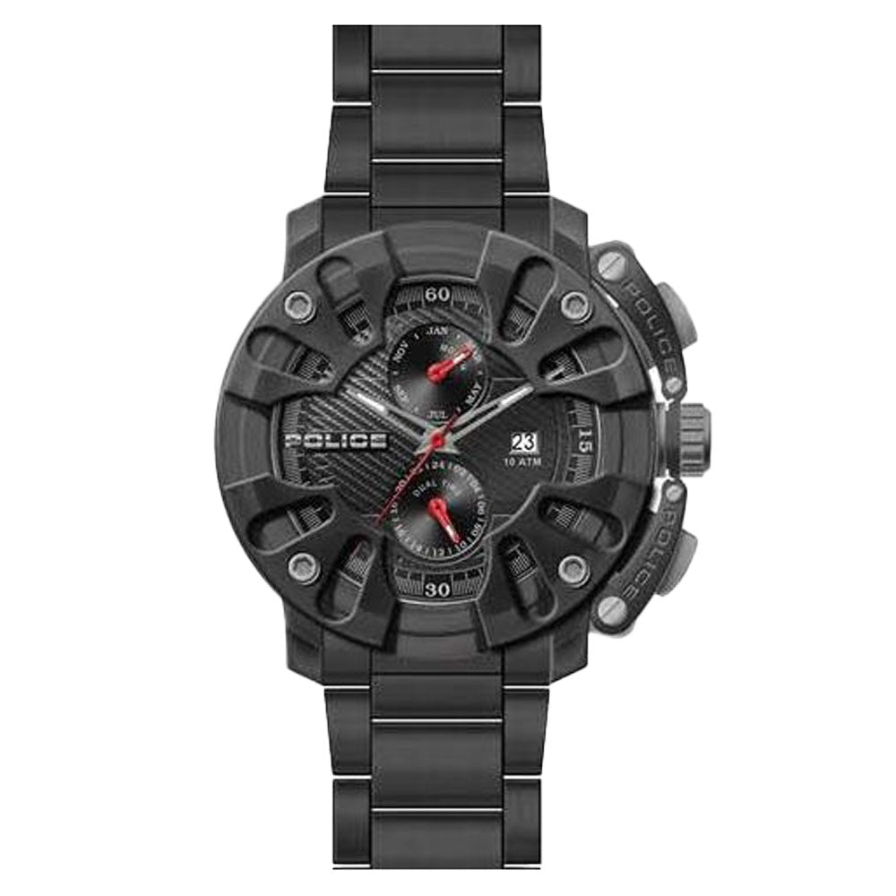 Police PL.13806JSB-02M watch for man with a black dial and stainless steel strap.