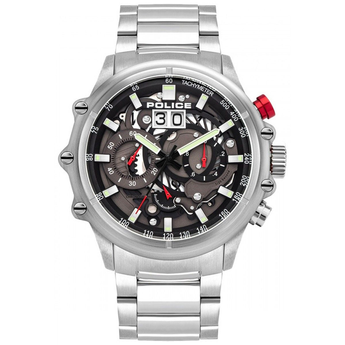 Police PL.16018JS-13M watch for man with a black dial and stainless steel strap.