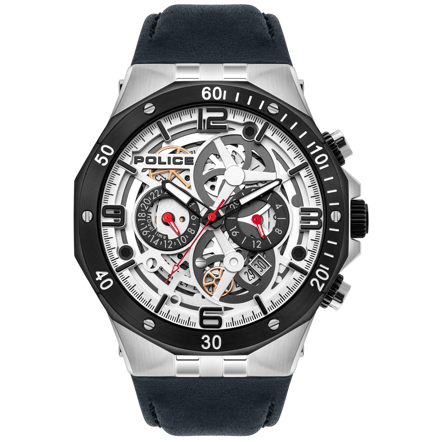 Police PL.16065JSTB-04 watch for man with a grey dial and leather strap.