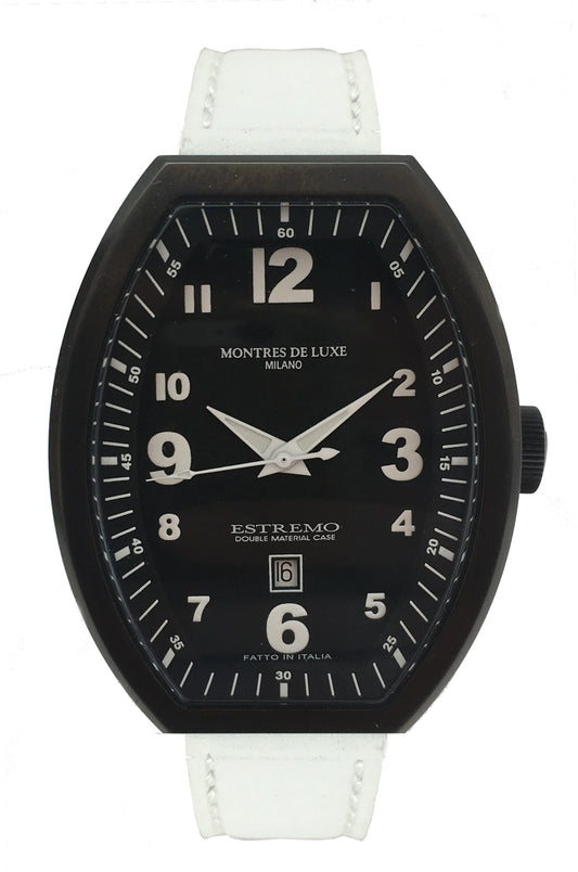 Montres De Luxe 09EX-LAB-8300 watch for woman with a blue dial and leather strap.