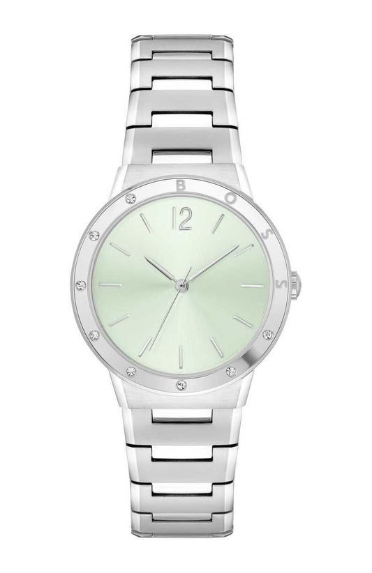 Hugo Boss 1502716 watch for women with a green dial and stainless steel strap.