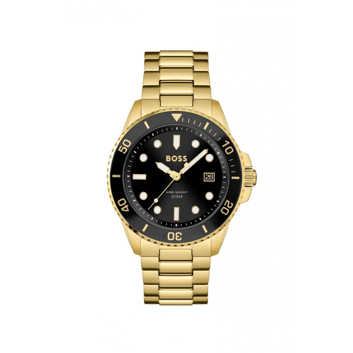 Boss 1513917 watch for man with a ngro dial and stainless steel strap.