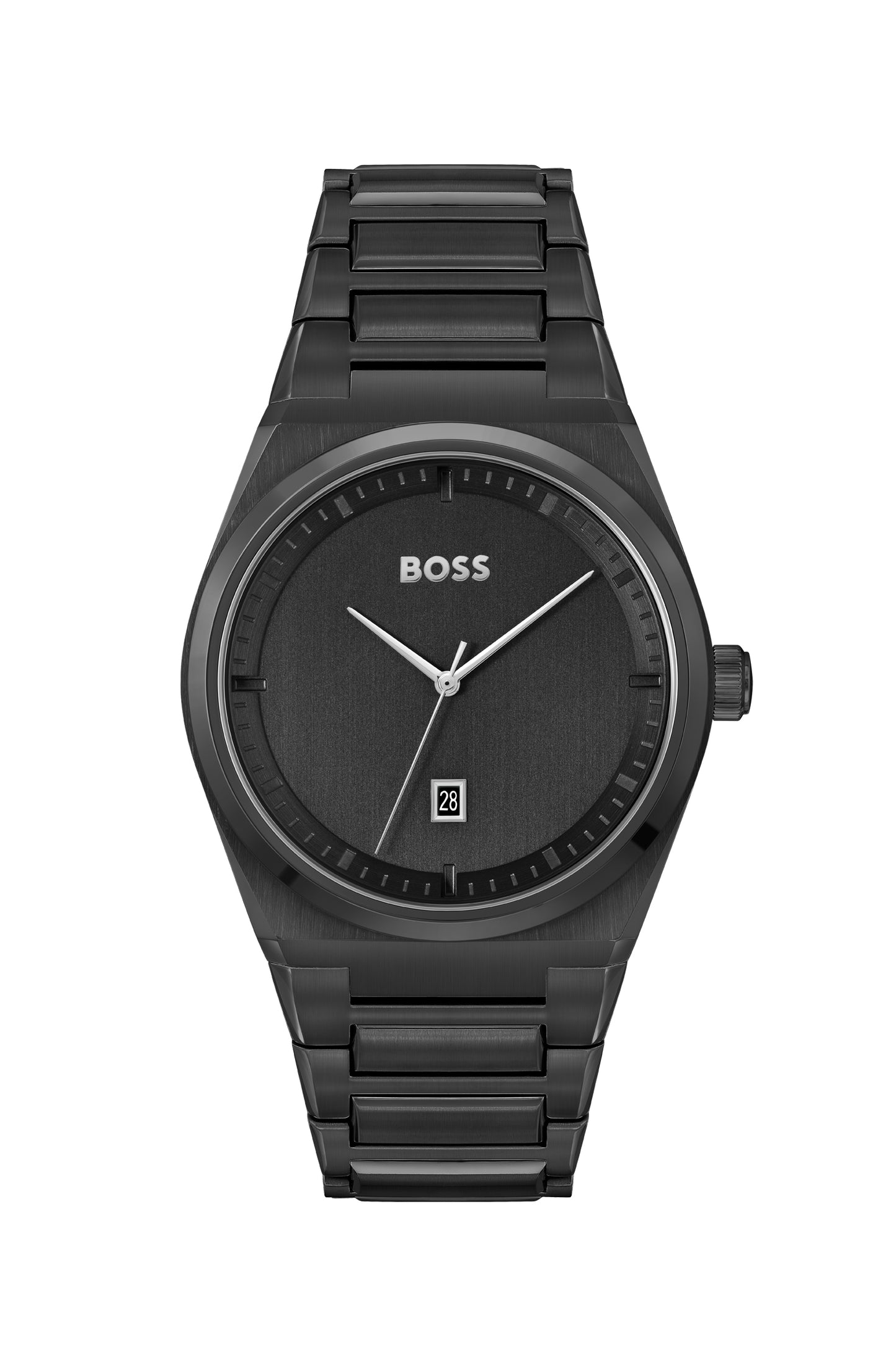 Boss 1513994 watch for man with a black dial and stainless steel strap.