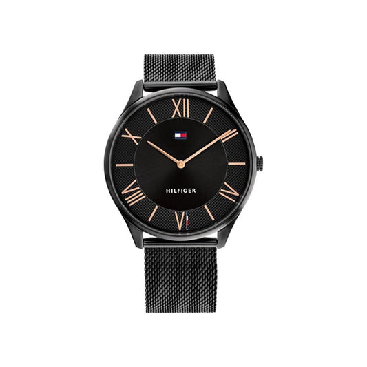 Tommy Hilfiger 1710513 watch for man with a black dial and stainless steel strap.