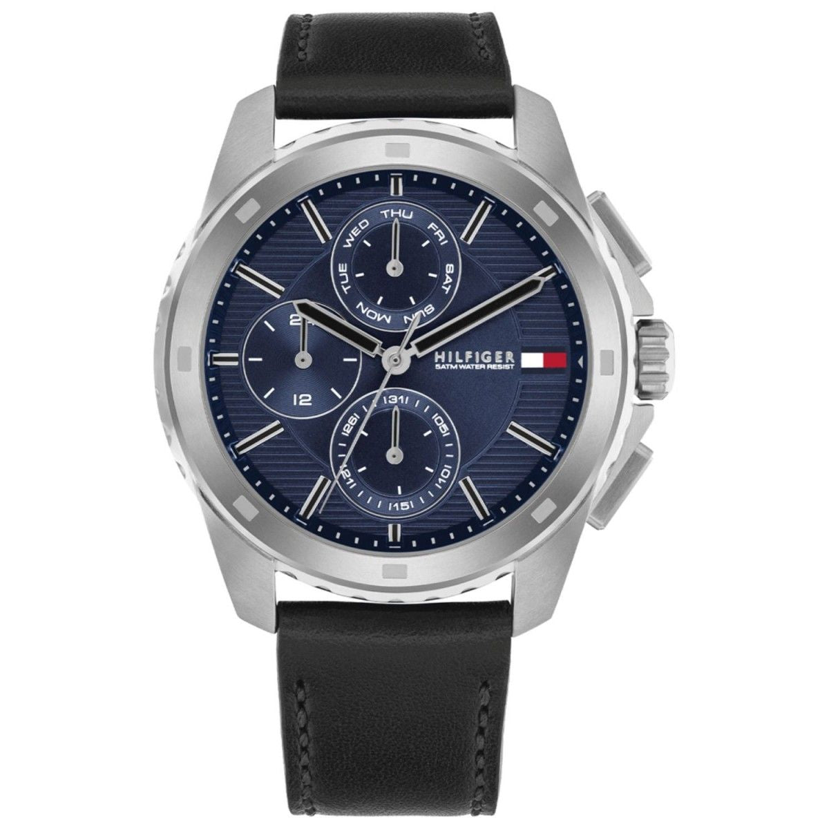 Tommy Hilfiger 1710619 watch for man with a blue dial and leather strap.