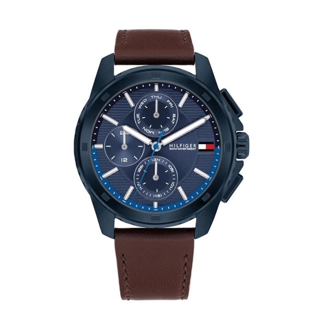 Tommy Hilfiger 1710632 watch for man with a blue dial and leather strap.