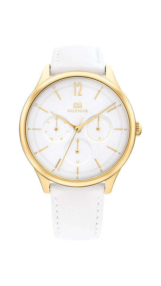 Tommy Hilfiger 1782454 watch for women with a white dial and leather strap.