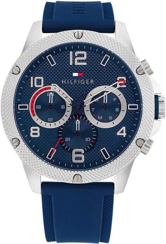 Tommy Hilfiger 1792027 watch for man with a blue dial and silicone strap.