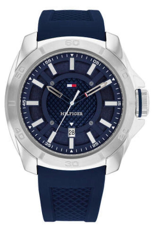 Tommy Hilfiger 1792134 watch for man with a blue dial and silicone strap.