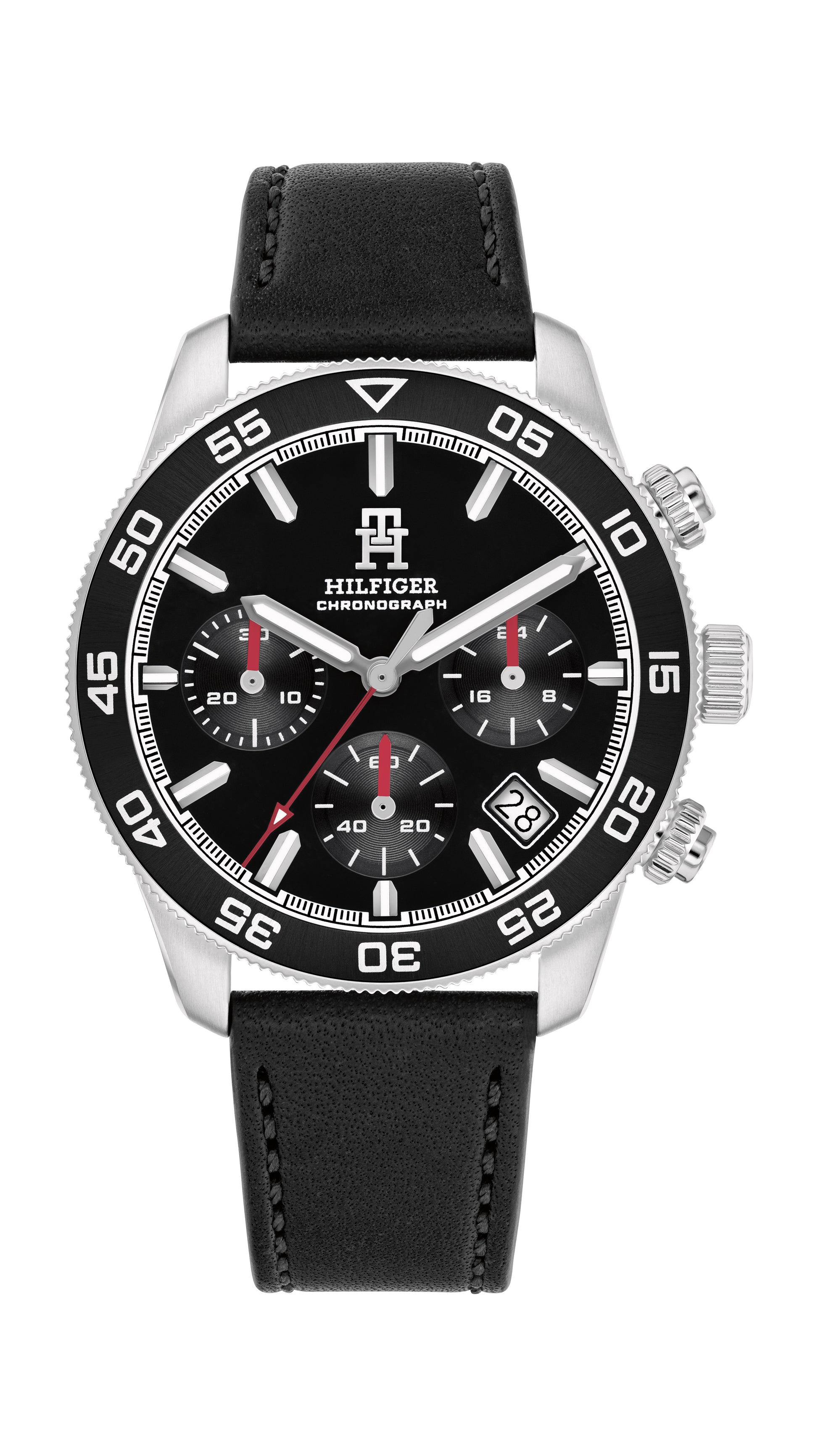 Tommy Hilfiger 1792162 watch for man with a black dial and leather strap.