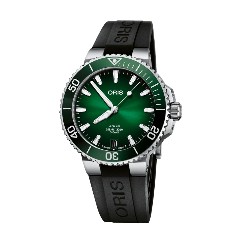 Oris 4157-07-4-22-74FC watch for man with a blue dial and rubber strap.