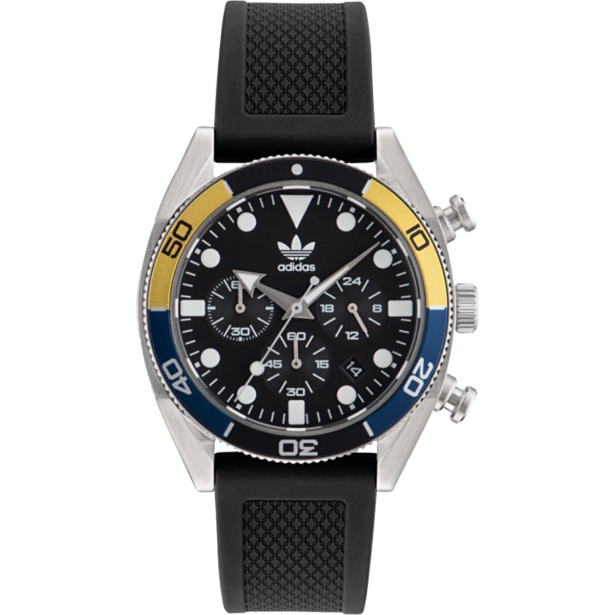 Adidas AOFH23003 watch for man with a black dial and silicone strap.