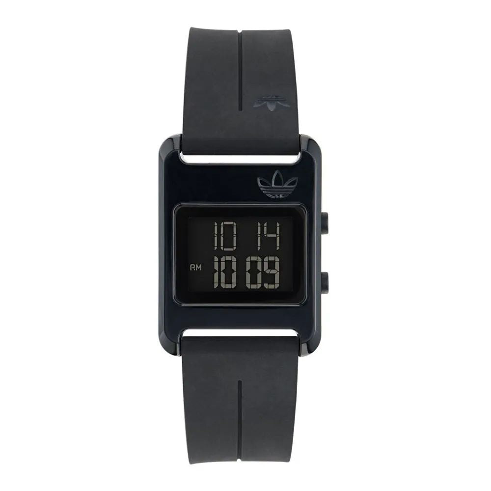 Adidas AOST23568 watch for unisex with a black dial and silicone strap.