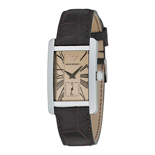 Armani AR0155 watch for women with a brown dial and fur strap.