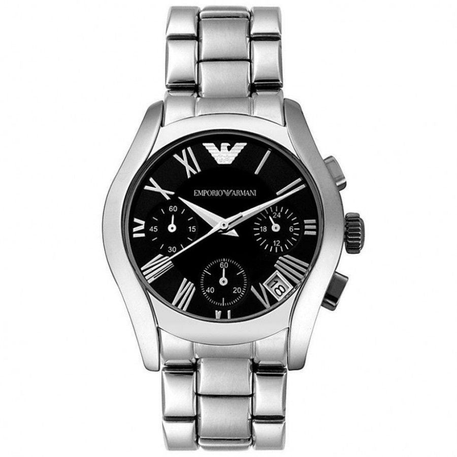 Armani AR0674 watch for women with a black dial and stainless steel strap.