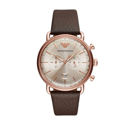 Armani AR11106 watch for man with a gray dial and leather strap.