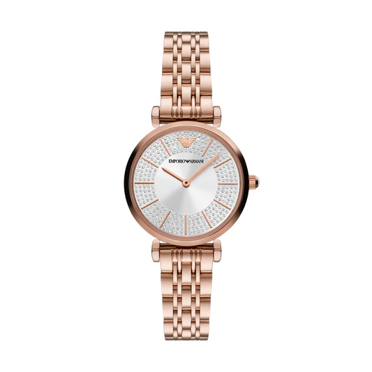Armani AR11446 watch for women with a grey dial and stainless steel strap.