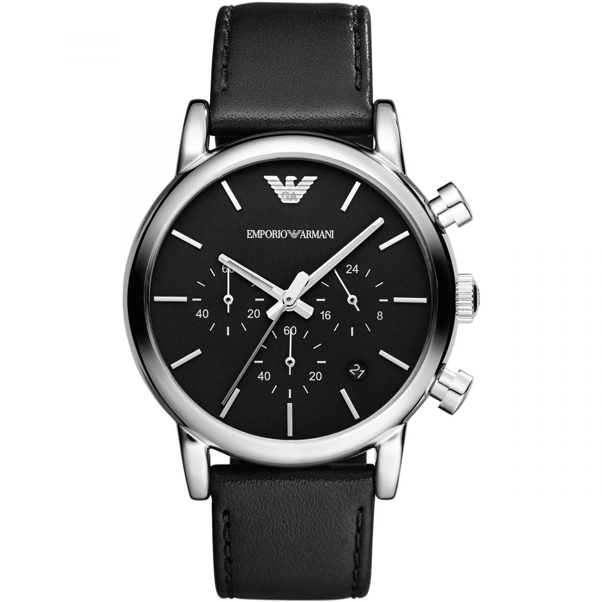 Armani AR1733 watch for man with a black dial and fur strap.