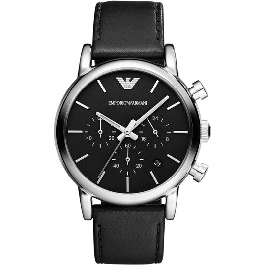 Armani AR1733 watch for man with a black dial and fur strap.