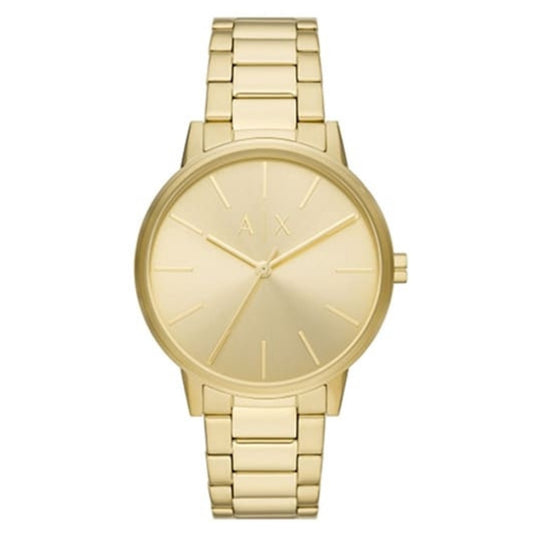 Armani Exchange AX7144 watch for man with a golden dial and stainless steel strap.