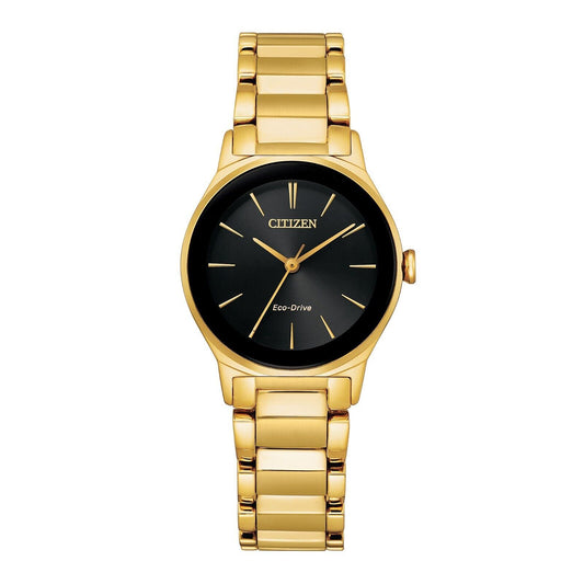 Citizen EM0737-58E watch for women with a black dial and stainless steel strap.