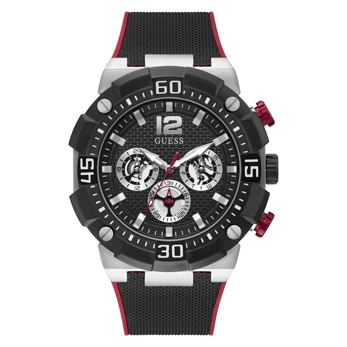 Guess GW0264G1 watch for man with a black dial and silicone strap.