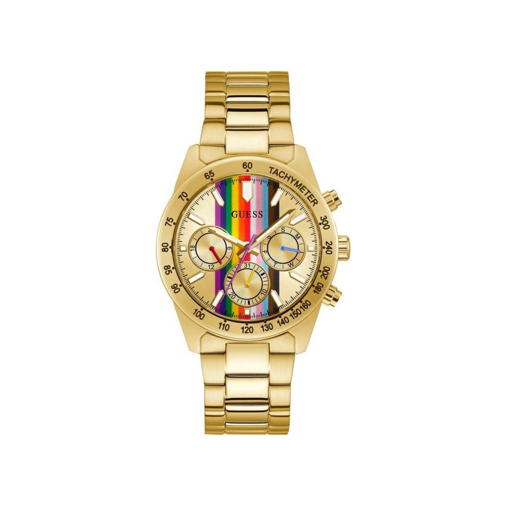 Guess GW0434G1 watch for man with a multicolored dial and stainless steel strap.