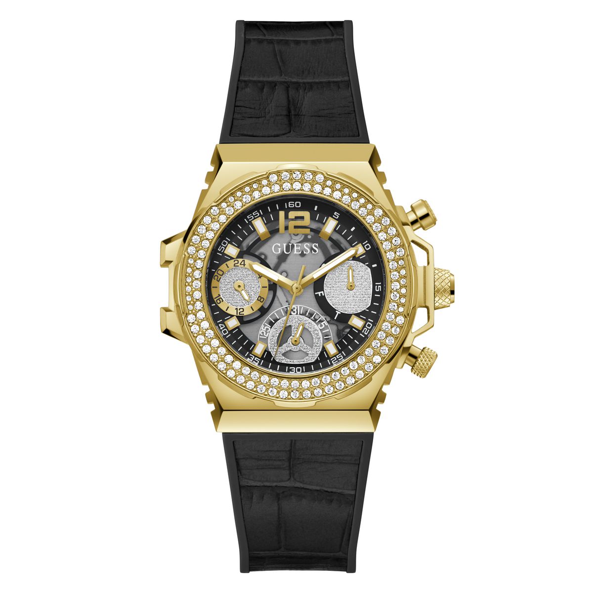 Guess GW0553L4 watch for women with a black dial and silicone strap.