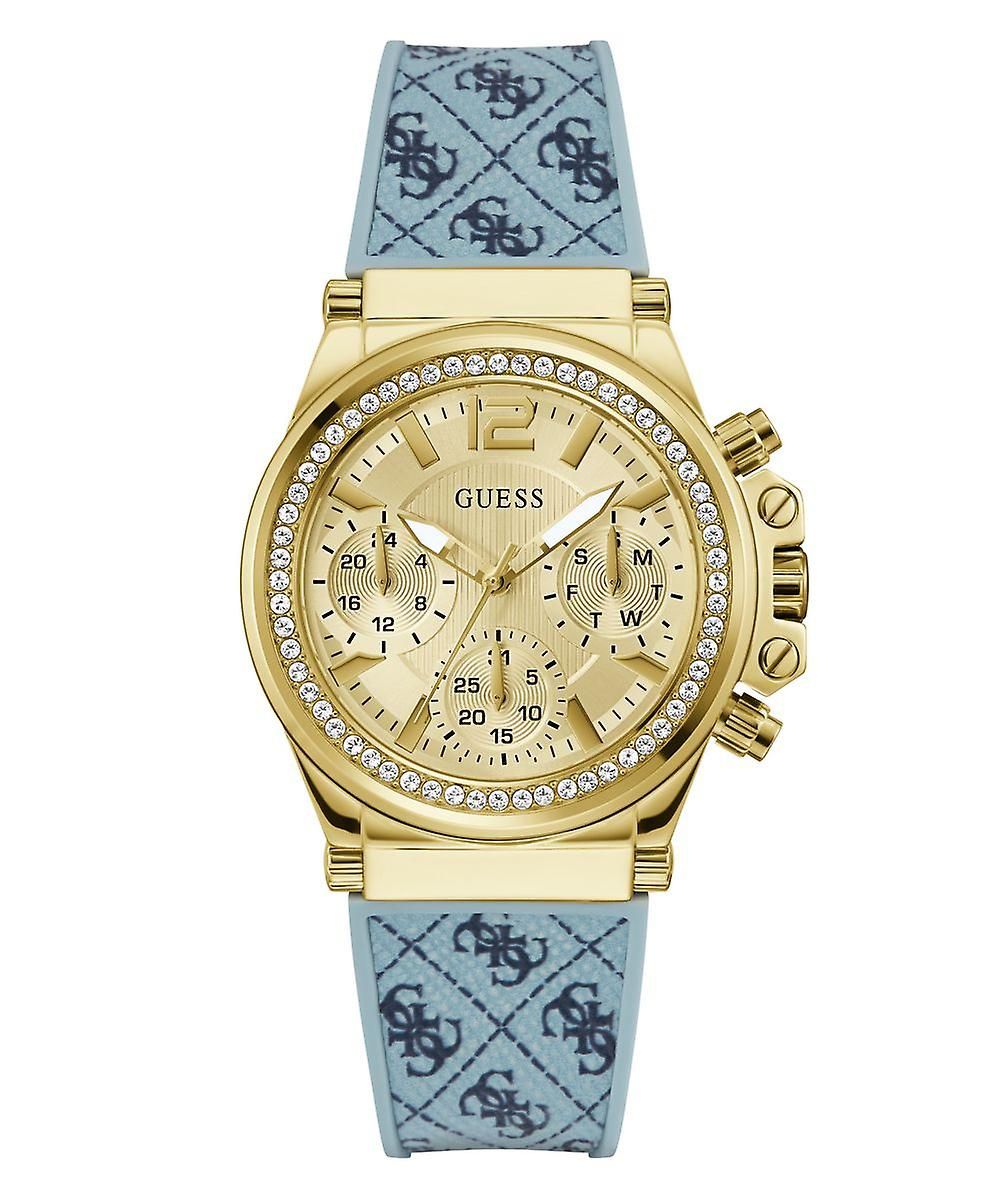 Guess GW0699L1 watch for women with a golden dial and silicone strap.