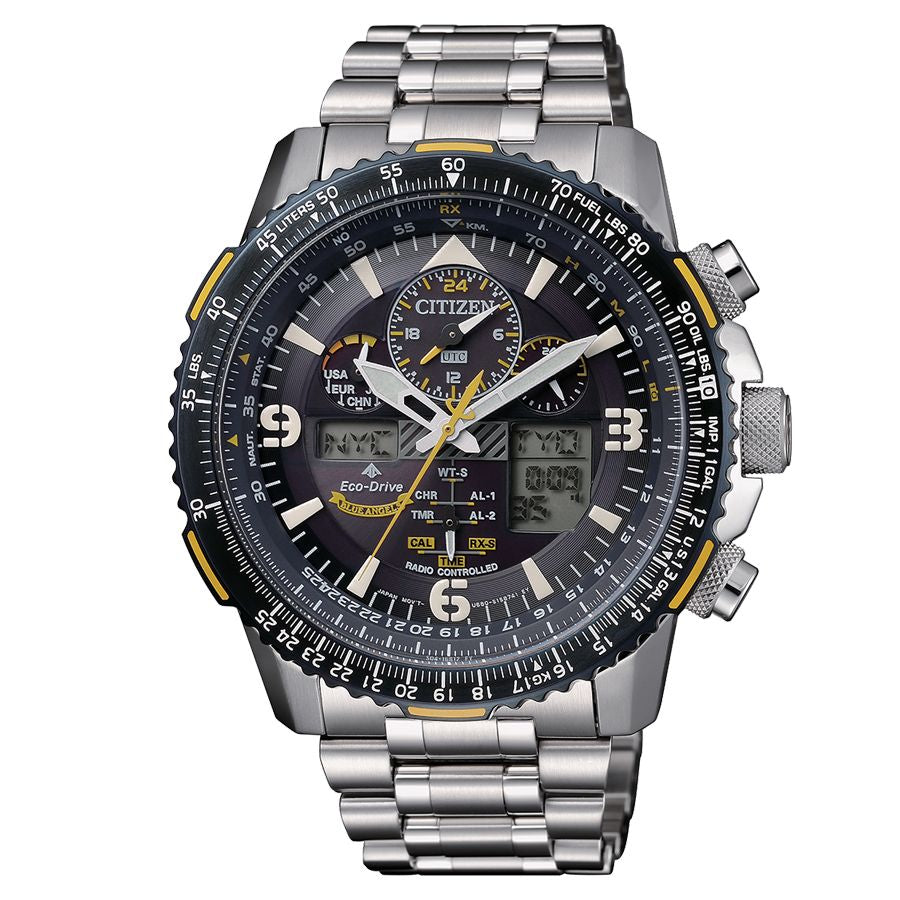 Citizen JY8078-52L watch for man with a blue dial and stainless steel strap.