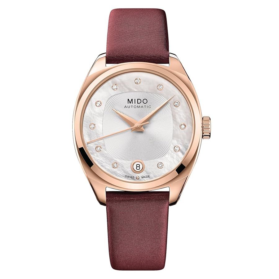 Mido M0243073711600 watch for woman with a white dial and fabric strap.