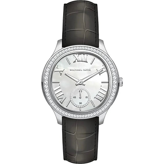 Michael Kors MK4821 watch for women with a grey dial and leather strap.